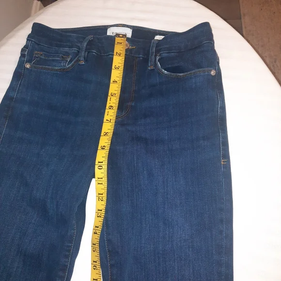 FRAME Le Crop Mini Boot Blue Frayed Hem Flared Jeans - Picture 9 of 13